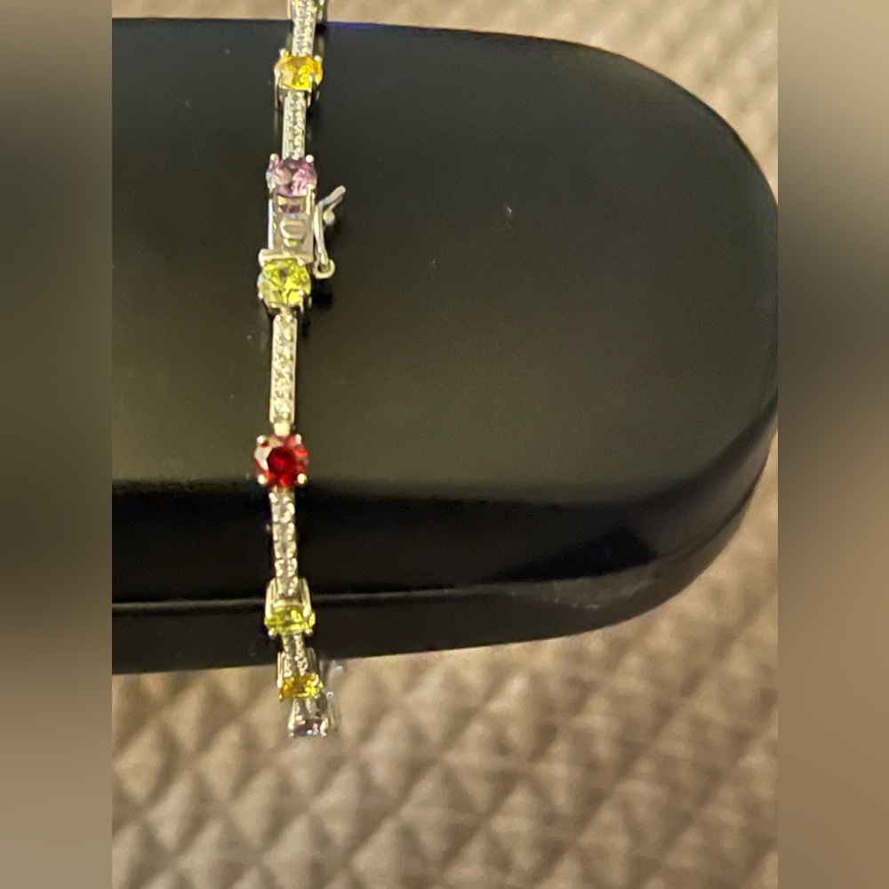 QVC DIAMONIQUE TENNIS BRACELET WITH STATION BIRTHSTONES SIZE 7 NEVER WORN